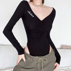 Backless V-neck Cut Out Bodysuit