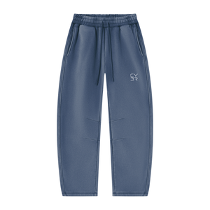 Washed Blue Baggy Barrel Leg Sweatpants laid flat, front view with dark drawstring and side pockets