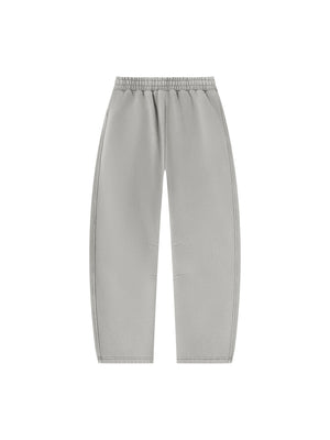 Light Gray barrel leg sweatpants laid flat in a second back view, straight hem at each ankle