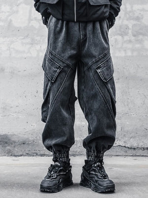 Black baggy denim Y2K jeans with a washed vintage finish
