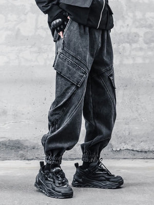 Black baggy denim Y2K jeans with a washed vintage finish