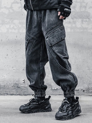 Black baggy denim Y2K jeans with a washed vintage finish
