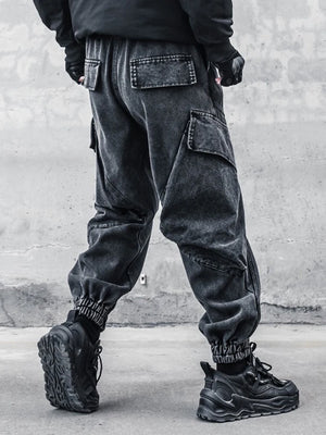 Black baggy denim Y2K jeans with a washed vintage finish