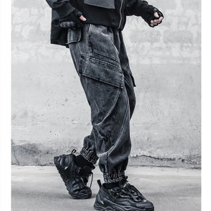 Black baggy denim Y2K jeans with a washed vintage finish