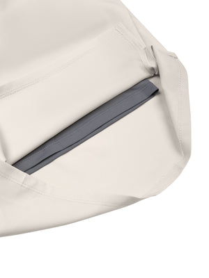 Inside view of the Pale Khaki lined shorts, showing the inner liner and its grey trimmed pocket