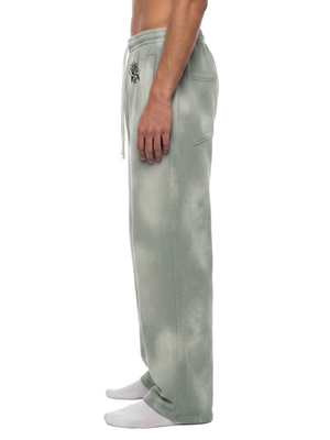 Side view of the Light Gray sweatpants on a model, showing the oversized wide leg falling straight to the floor