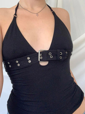 Bandage Crop Top Black Backless