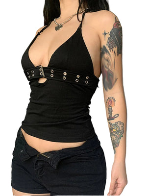 Bandage Crop Top Black Backless