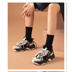 Beige Gray Chunky Sneakers — women chunky platform sneakers