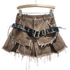 Belted Frayed Edge Pleated Skirt Y2K