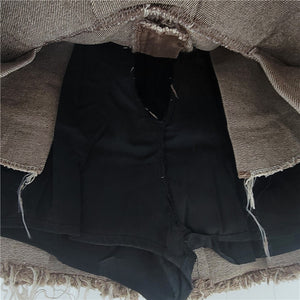 Belted Frayed Edge Pleated Skirt Y2K