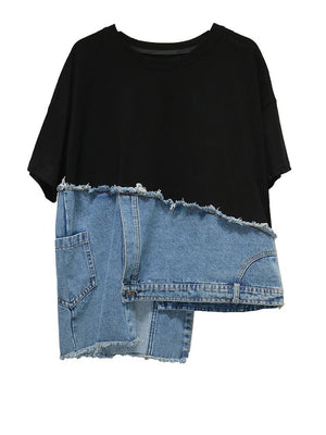 Black and Blue Oversized Casual T-shirt Women's