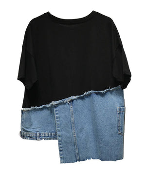Black and Blue Oversized Casual T-shirt Women's