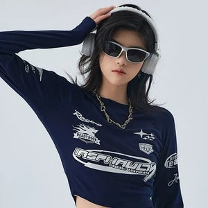 Black and white crop top long sleeve