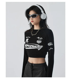 Black and white crop top long sleeve