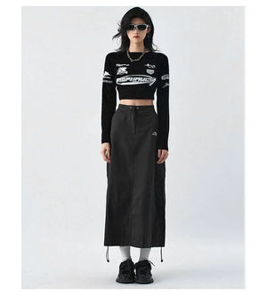 Black and white crop top long sleeve