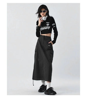 Black and white crop top long sleeve