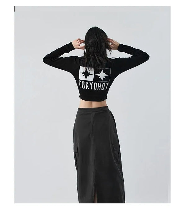 Black and white crop top long sleeve