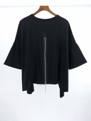 Black Back Zipper T-shirt Women