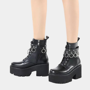 Black Buckle Lace Up Boots
