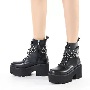 Black Buckle Lace Up Boots