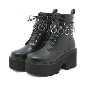 Black Buckle Lace Up Boots