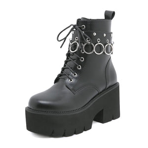 Black Buckle Lace Up Boots