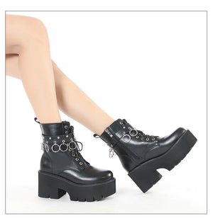 Black Buckle Lace Up Boots