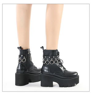 Black Buckle Lace Up Boots