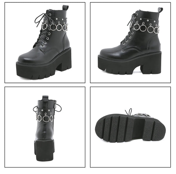 Black Buckle Lace Up Boots