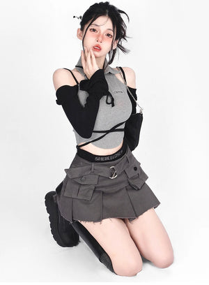 Black Cargo Denim Skirt