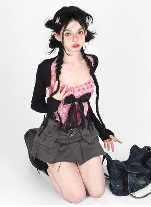 Black Cargo Denim Skirt