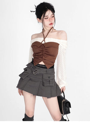 Black Cargo Denim Skirt