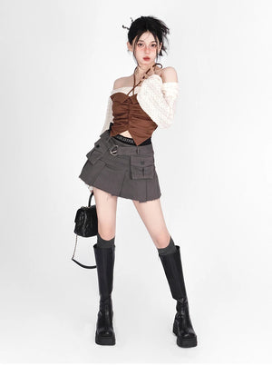 Black Cargo Denim Skirt