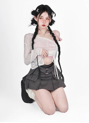 Black Cargo Denim Skirt