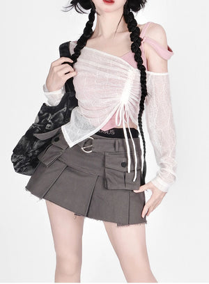 Black Cargo Denim Skirt