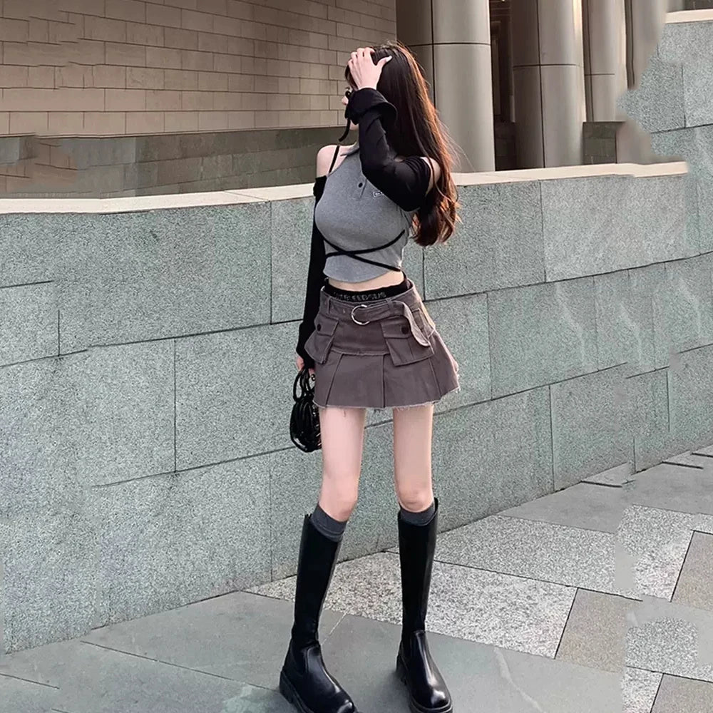 Black cargo denim sales skirt