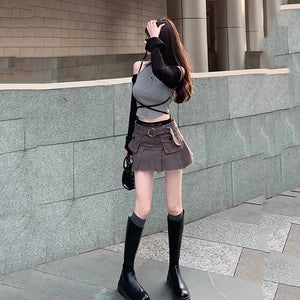 Black Cargo Denim Skirt