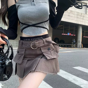 Black Cargo Denim Skirt