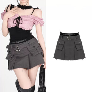 Black Cargo Denim Skirt