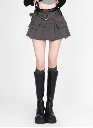 Black Cargo Denim Skirt