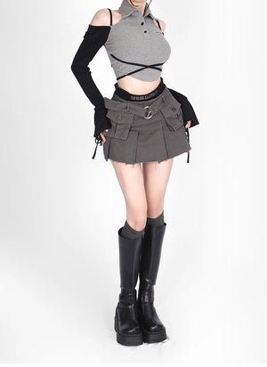 Black Cargo Denim Skirt