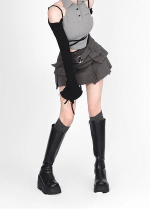 Black Cargo Denim Skirt