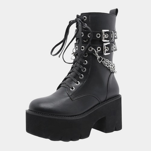 Black Chunky Chain Lace Up Boots