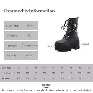 Black Chunky Chain Lace Up Boots