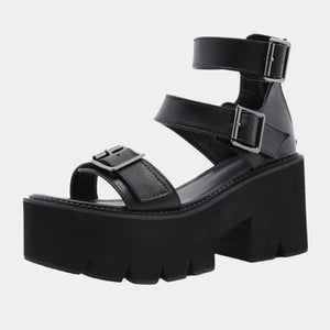 Black Chunky Heeled Sandals