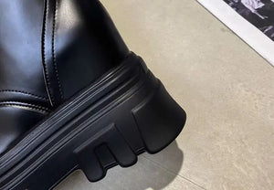 Black Chunky Lace Up Boots Womens