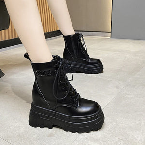 Black Chunky Lace Up Boots Womens