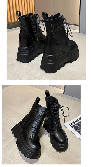 Black Chunky Lace Up Boots Womens