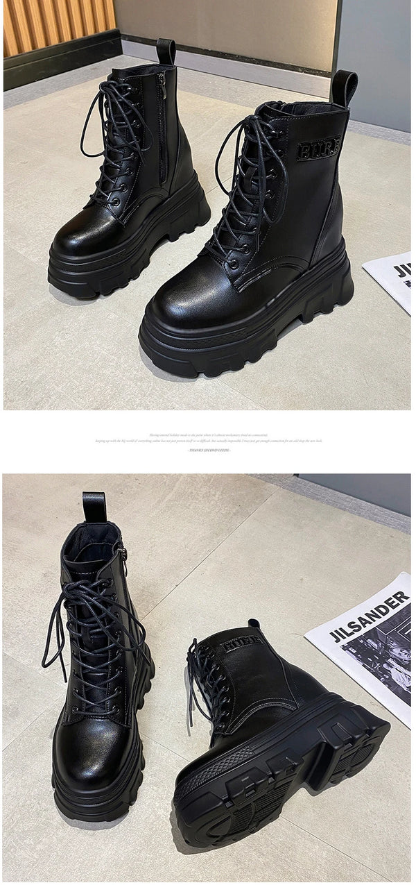 Black Chunky Lace Up Boots Womens